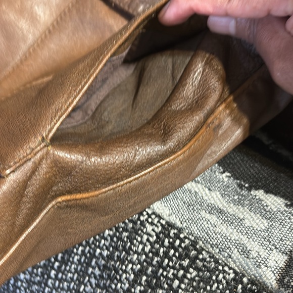 Brown Leather Bomber Jacket with Fleece Collar - Picture 16 of 16